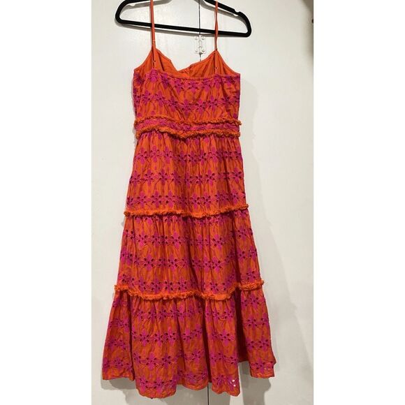 J Crew Sundress Sz 6 Tiered Eyelet Button Front   Orange Purple Spaghetti Straps - Picture 15 of 16